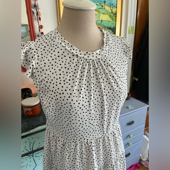 Monteau Ruffle Top Shirt XL Black Polka Dot Dressy Stretch Business Wear VGUC - Picture 3 of 5